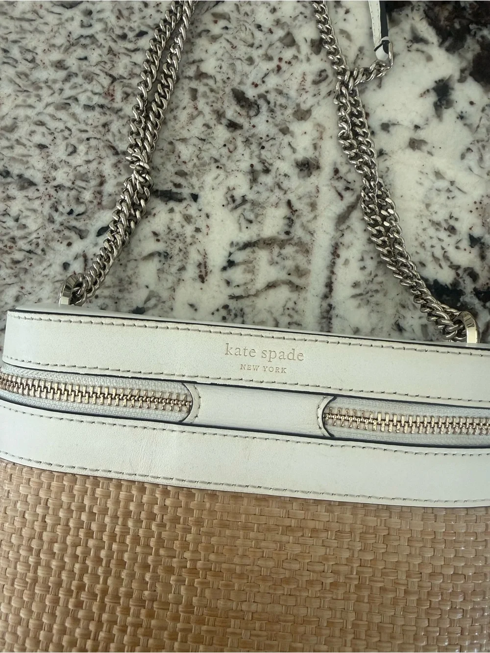 kate spade White and Natural Woven Chain Shoulder Bag